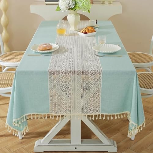 KIJSKKOPO Rechteckige Große Spitzentischdecken, Seeblau, Durchsichtige Patchwork Spitze Mit Quastenbesatz, Rustikale Esstischdecke für Küche, Party, Hochzeit, Picknick, Gartendeko, 140 X 200 cm KIJSKKOPO Rechteckige Große Spitzentischdecken, Seeblau, Durchsichtige Patchwork Spitze Mit Quastenbesatz, Rustikale Esstischdecke für Küche, Party, Hochzeit, Picknick, Gartendeko, 140 X 200 cm von KIJSKKOPO