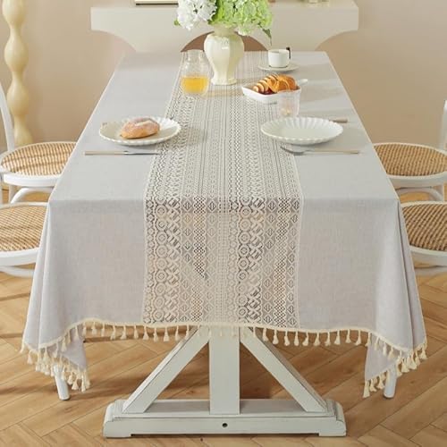 KIJSKKOPO Spitzentischdecken Rechteckig Groß, Beige, Transparente Spitze Patchwork Quastenbesatz Bauernhaus Rustikale Esstischdecke für Küche Party Hochzeit Picknick Gartendeko 140X300Cm (55.12 * 1 KIJSKKOPO Spitzentischdecken Rechteckig Groß, Beige, Transparente Spitze Patchwork Quastenbesatz Bauernhaus Rustikale Esstischdecke für Küche Party Hochzeit Picknick Gartendeko 140X300Cm (55.12 * 1 von KIJSKKOPO