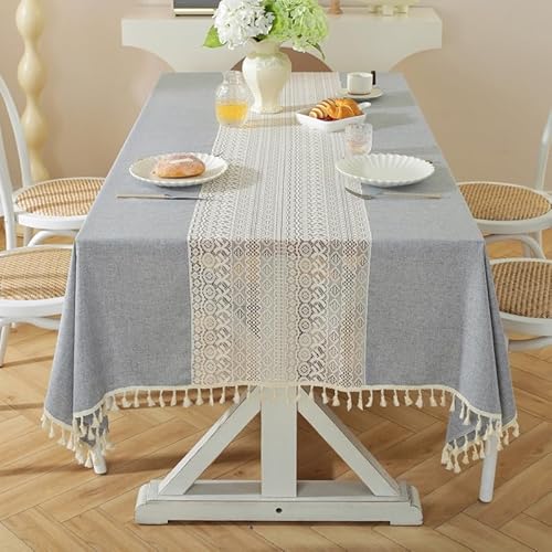 KIJSKKOPO Spitzentischdecken Rechteckig Groß, Grau Transparente Spitze Patchwork Quastenbesatz Bauernhaus Rustikale Esstischdecke für Küche Party Hochzeit Picknick Gartendeko 140X300Cm (55.12 * 118 KIJSKKOPO Spitzentischdecken Rechteckig Groß, Grau Transparente Spitze Patchwork Quastenbesatz Bauernhaus Rustikale Esstischdecke für Küche Party Hochzeit Picknick Gartendeko 140X300Cm (55.12 * 118 von KIJSKKOPO