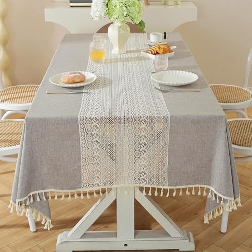KIJSKKOPO Spitzentischdecken Rechteckig Groß, Hellgrau Transparente Spitzen Patchwork Quastenbesatz Rustikale Esstischdecke für Küche Party Hochzeit Picknick Gartendeko 140X300Cm (55,12 * 118,11 Zo KIJSKKOPO Spitzentischdecken Rechteckig Groß, Hellgrau Transparente Spitzen Patchwork Quastenbesatz Rustikale Esstischdecke für Küche Party Hochzeit Picknick Gartendeko 140X300Cm (55,12 * 118,11 Zo von KIJSKKOPO
