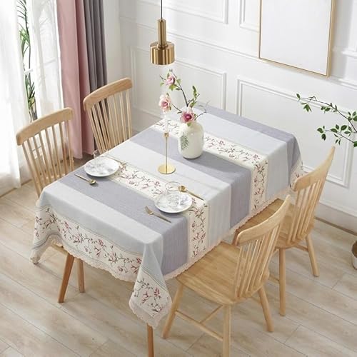 KIJSKKOPO Tischdecke Rechteckig Mit Blumenmuster, Grau Gestreift, Farbblock, Blumendruck, Spitzenbesatz, Rustikale Esstischdecke Im Landhausstil für Küchenpartys, Picknicks Im Freien, Gartendeko KIJSKKOPO Tischdecke Rechteckig Mit Blumenmuster, Grau Gestreift, Farbblock, Blumendruck, Spitzenbesatz, Rustikale Esstischdecke Im Landhausstil für Küchenpartys, Picknicks Im Freien, Gartendeko von KIJSKKOPO