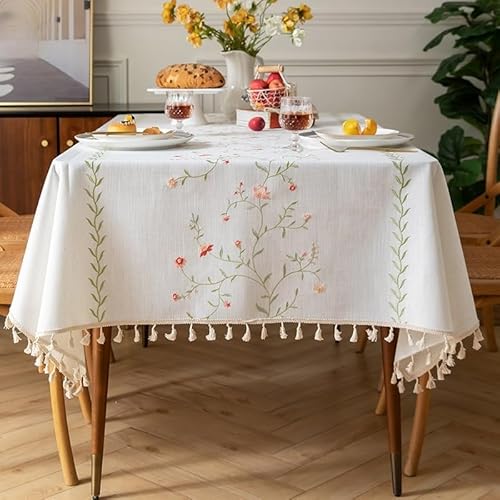 KIJSKKOPO Tischdecken Rechteckig Mit Blumenmuster, Rosa Rosenblütenzweig Stickerei, Quastenbesatz, Rustikaler Esstischbezug für Küche, Party, Hochzeit, Picknick, Gartendeko, 140 X 300 cm (55,12 X KIJSKKOPO Tischdecken Rechteckig Mit Blumenmuster, Rosa Rosenblütenzweig Stickerei, Quastenbesatz, Rustikaler Esstischbezug für Küche, Party, Hochzeit, Picknick, Gartendeko, 140 X 300 cm (55,12 X von KIJSKKOPO