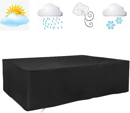 KIJyfgTR 420D strapazierfähiges Oxford-Gewebe, großer Balkontisch- und Stuhlbezug, geeignet for Korbsofas, Schwarz, 350 x 260 x 90 cm von KIJyfgTR