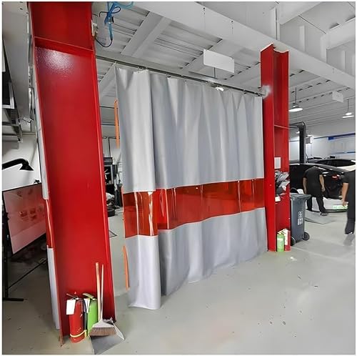 KIJyfgTR Schweißerschutzdecke - Flammhemmender Vorhang mit rotem Sichtfenster for Maschinenräume, Werkstätten(6X2.5M) von KIJyfgTR
