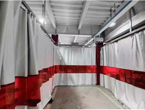 KIJyfgTR Silikonbeschichtete, flammhemmende Decke, Industrieller Trennvorhang mit roten Sichtfenstern for Wohnungen und Werkstätten(5.5X2.5M) von KIJyfgTR