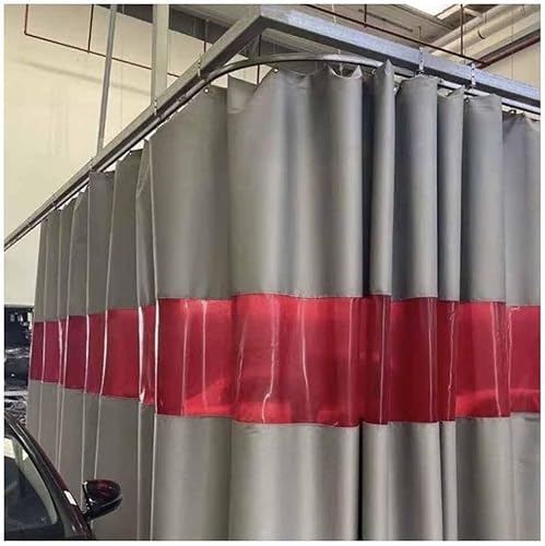 KIJyfgTR Werkstattdecke mit rotem transparentem Fenster, Industrie-Schweißvorhang – flammhemmend – getrennte Arbeitsbereiche(7X3 M/23x9.8 ft) von KIJyfgTR