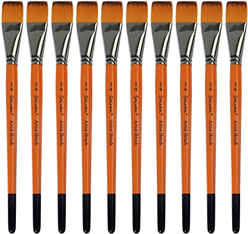 10 Stück Flache Pinsel - 3/4 Zoll Kunstpinsel-Sets für Aquarell, Ölmalerei, Acryl, Face Body Nail Art, Kunsthandwerk, Felsmalerei von KIKIGOAL