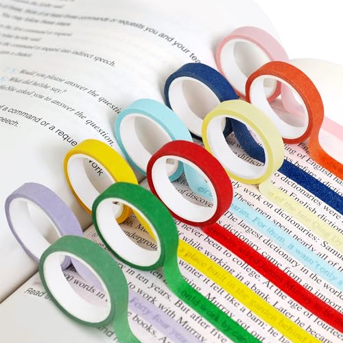 KIKIGOAL 10 Rollen Highlight Strips Abnehmbare Fluoreszierende Farbige Transparente Bunte Index Tabs Studenten Tape Notizblock Highlighter Tape Für Lehrer Student Klassenzimmer Büro (0.6cm X 5m) von KIKIGOAL