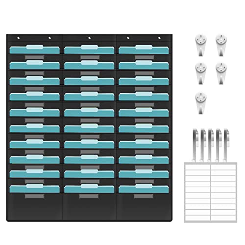 KIKIGOAL Hängemappe mit 30 Fächern, robuste Aufbewahrungstaschentabelle mit 30 Namensschild-Taschen für Aktenordner und Papier, Türhaken, Etiketten (30 Taschen) von KIKIGOAL