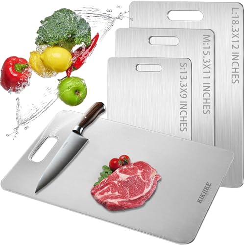 Titan-Schneidebrett 3er-Set, Neues Upgrade, 100 % Reines Titan, Schneidebretter für die Küche, Doppelseitig, Lebensmittelecht, Antihaftbeschichtet, Langlebig und Leicht zu Reinigen（3er-Set） von KIKIIKE