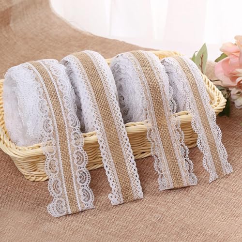 Juteband mit Spitze, 4 Rollen Juteband, Juteband Spitzenband, Vintage Juteband Natur Stoffband Jute Rolle Spitzenband für Weihnachten Hochzeitsdeko Tischdeko Glasflasche DIY Handwerk Basteln Party Juteband mit Spitze, 4 Rollen Juteband, Juteband Spitzenband, Vintage Juteband Natur Stoffband Jute Rolle Spitzenband für Weihnachten Hochzeitsdeko Tischdeko Glasflasche DIY Handwerk Basteln Party von KIKVTER