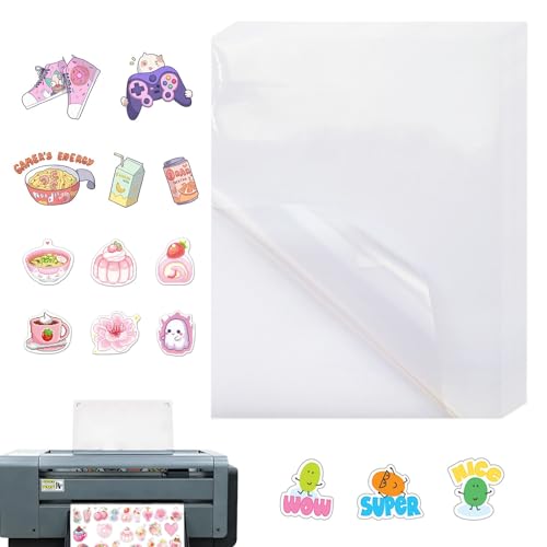 20 Blatt Bedruckbare Klebefolie Transparent, Bedruckbare Klebefolie, Rub On Folie zum Bedrucken, A4 Selbstklebende Folien, Stickerpapier zum Bedrucken,Aufkleber Druckerpapier für Tintenstrahldrucker von KIKVTER