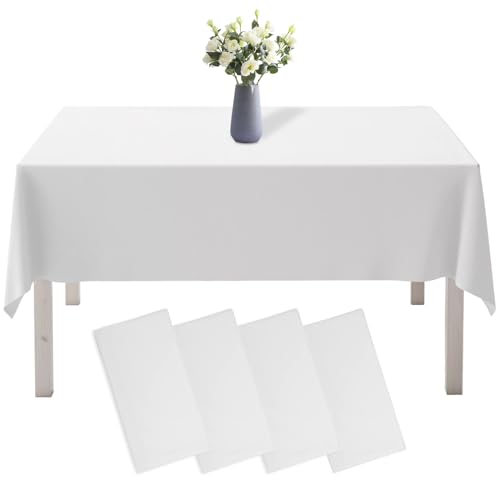 KIKVTER 4 Stück Tischdecke Weiß, 137 x 274 cm Rechteckige Tischdecke, Weiß Wasserdicht Fleckschutz Tischdecken für Geburtstagsfeier, Hochzeit, Weihnachten, Kindergeburtstag, Esszimmer, Garten, Party KIKVTER 4 Stück Tischdecke Weiß, 137 x 274 cm Rechteckige Tischdecke, Weiß Wasserdicht Fleckschutz Tischdecken für Geburtstagsfeier, Hochzeit, Weihnachten, Kindergeburtstag, Esszimmer, Garten, Party von KIKVTER