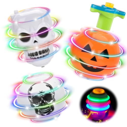 KIKVTER Mitgebsel Kindergeburtstag, 3 Stücke Kreisel für Kinder, Kreiselspielzeug LED-Gyroskop mit Griffen und Musik, Halloween Mitgebsel Kinder, Halloween Spiele, Pinata Füllung, Give Aways von KIKVTER