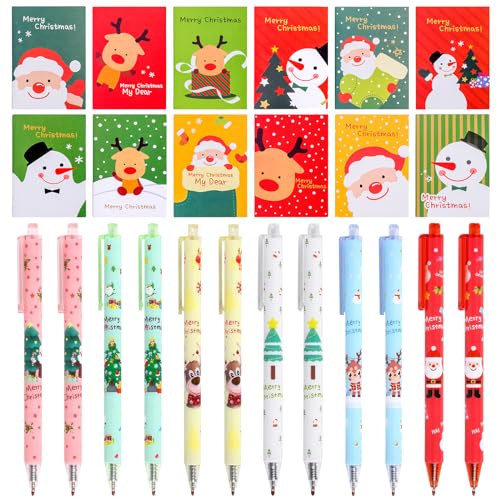 KIKVTER Weihnachten Kleinigkeiten, 24 Stück Weihnachts Mini Notizblock, Weihnachten Neutral Stift, Weihnachten Papeterie Set für Kinder, Geeignet als Geburtstagsgeschenk (B) von KIKVTER