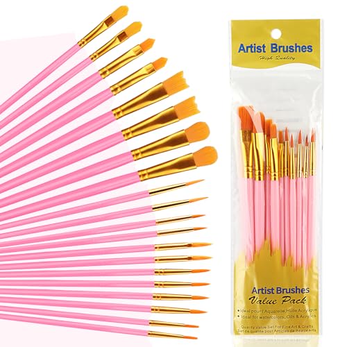 20 Stück Künstlerpinsel im Set,Pinsel Set, Hochwertige Pinsel mit Holzgriffen, Premium Nylon Acrylfarben Pinselset, Malerei Ölfarben Brush Set,für Malliebhaber,Anfänger, pink 20 Stück Künstlerpinsel im Set,Pinsel Set, Hochwertige Pinsel mit Holzgriffen, Premium Nylon Acrylfarben Pinselset, Malerei Ölfarben Brush Set,für Malliebhaber,Anfänger, pink von KILDOWS