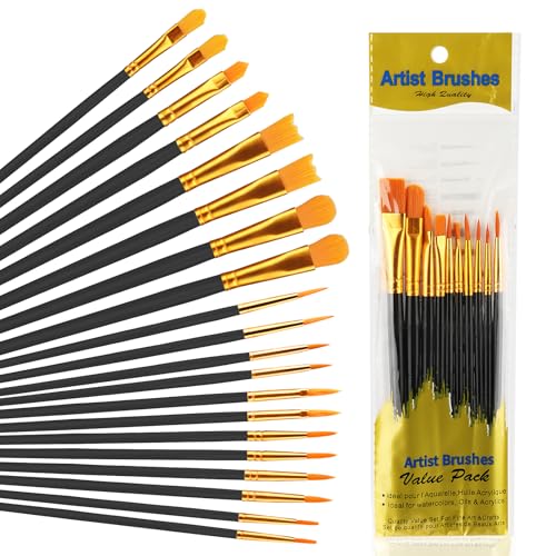 20 Stück Pinselset, Künstlerpinsel, Nylon Pinsel, hochwertige Künstler PinselSets mit Holzgriffen,，Perfektes Malerei Ölfarben Brush Set，für Künstler, Erwachsene，Malliebhaber,Anfänger von KILDOWS