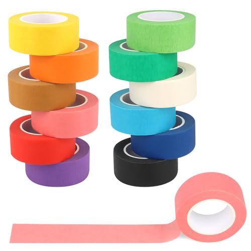 KILDOWS 12 Rolle Kreppband Bunt, 25mm x 13m Klebeband Papier Regenbogen Masking Tape Buntes Malerkrepp Abklebeband Maler Farbiges Papierklebeband Klebestreifen für Büro Basteln Scrapbooking Handwerk von KILDOWS