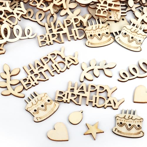 KILDOWS 120 Stück Konfetti Geburtstag, Holz Happy Birthday Konfetti Groß Geburtstag Tischdeko Streudeko Holz Deko Geburtstagsdeko Tisch für Frau Mann Mädchen Junge Geburtstage Partys Dekoration von KILDOWS