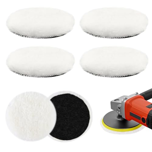 KILDOWS 4 Stück Lammwolle Polierscheiben, 125mm Wolle Polierpads Polieraufsatz Kompatibel mit Bosch Exzenterschleifer, Polierscheibe Polierhaube Politur Set für Auto Poliermaschine Winkelschleifer von KILDOWS