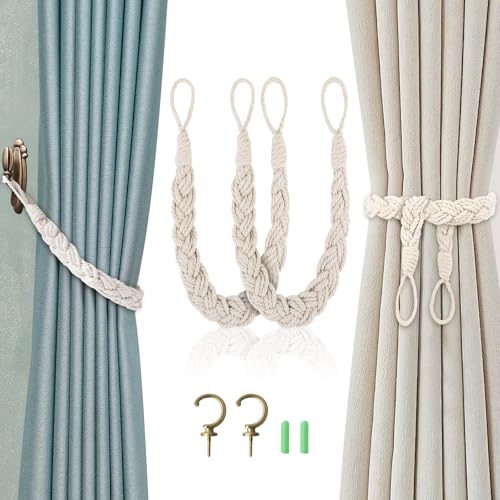 Vorhang Raffhalter 2 Stück Curtain Rope Buckle Handgestrickte Raffhalter Für vorhänge im Boho-Stil gardinenband Für Haus Office Wohnzimmer Schlafzimmer, Beige von KILDOWS