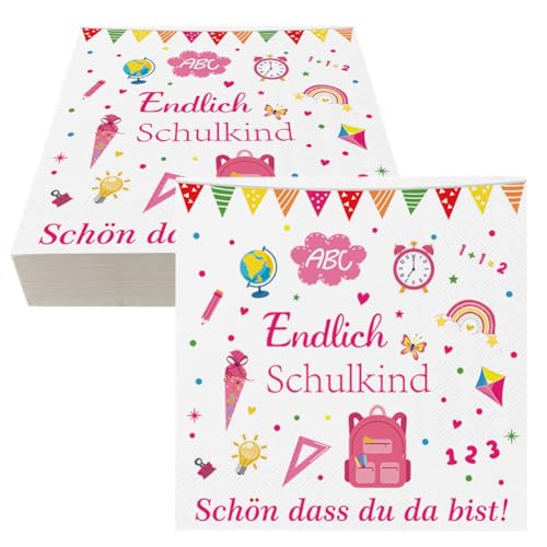 40 Stück Servietten Einschulung 3-Lagig Einschulung Deko Servietten Schulanfang Tischdeko für Mädchen Junge Schulkind Party Papierservietten 33 x 33 cm von KILLIAN'S Store
