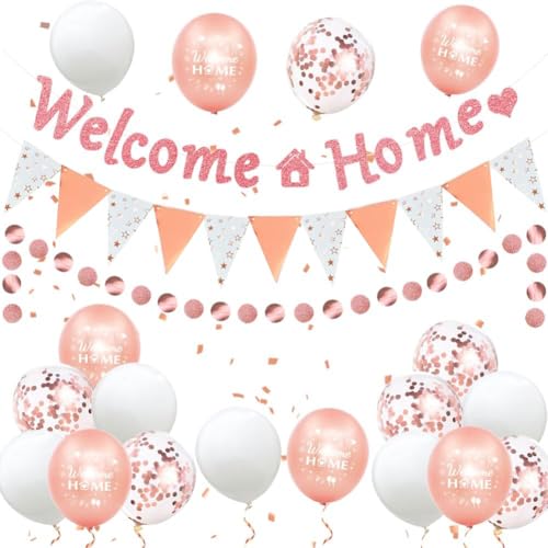 Welcome Home Deko Willkommen Zuhause Banner Welcome Back Girlande Herzlich Willkommen Zurück Dekoration für Zuhause Baby Geburt Showerparty (Roségold) von KILLIAN'S Store