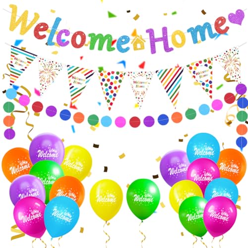Willkommen Zuhause Deko Welcome Home Banner Welcome Back Girlande Herzlich Willkommen Zurück Dekoration für Zuhause Baby Geburt Showerparty (Bunt) von KILLIAN'S Store