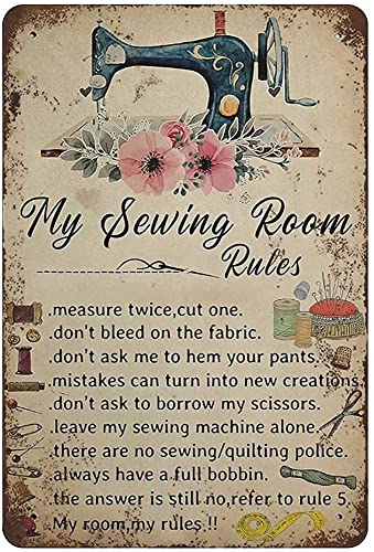 KILSPU Vertikales Blechschild "My Sewing Room Rules", "My Sewing Room Rules", Nähmaschine, Vintage-Wanddekoration, Neuheit Schilder für Zuhause, Küche, Café, Bar, Männerhöhle, Größe 20,3 x 30,5 cm KILSPU Vertikales Blechschild "My Sewing Room Rules", "My Sewing Room Rules", Nähmaschine, Vintage-Wanddekoration, Neuheit Schilder für Zuhause, Küche, Café, Bar, Männerhöhle, Größe 20,3 x 30,5 cm von KILSPU