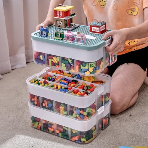 KIMIGO Aufbewahrungsbox Bausteine Aufbewahrungsbox mit Deckel,Kunststoff Sortierboxen Spielzeug Transparent für Kinder Spielzeugkiste (Box Only) von KIMIGO