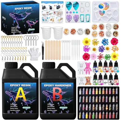 KIMIGO Epoxidharz Set Anfänger 510 ml,Resin harz Gießen Set,Harz Gießen Zubehör,mit Silikonform,Pailletten,Farbessenz,Pinzette,Trockenblumen,Handschuhe,für machen DIY Schmuck,Handwerk Und Kunstwerke von KIMIGO