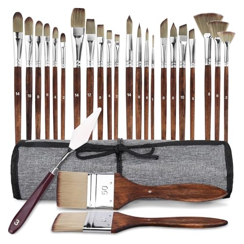 KIMIGO Pinselsets,Acryl Pinsel Set für Acrylfarben,Aquarell,Öl und Gouache – 25-teiliges Pinselset Acrylfarben mit Nylonborsten,Holzgriffen,Pinseltasche,Palette Knife – Kein Haarverlust KIMIGO Pinselsets,Acryl Pinsel Set für Acrylfarben,Aquarell,Öl und Gouache – 25-teiliges Pinselset Acrylfarben mit Nylonborsten,Holzgriffen,Pinseltasche,Palette Knife – Kein Haarverlust von KIMIGO