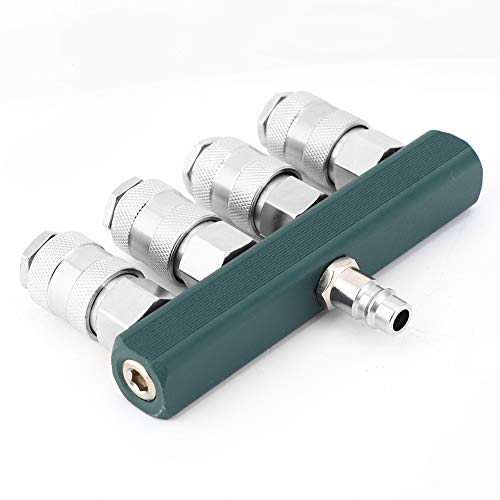 KIMISS 4-Wege Verteiler Anschluss, 1/4" NPT Druckluftverteiler, 4-Wege-Schnellkupplung aus verzinktem Messing, für mehrere Werkzeuge, Klein, Grün KIMISS 4-Wege Verteiler Anschluss, 1/4" NPT Druckluftverteiler, 4-Wege-Schnellkupplung aus verzinktem Messing, für mehrere Werkzeuge, Klein, Grün von KIMISS