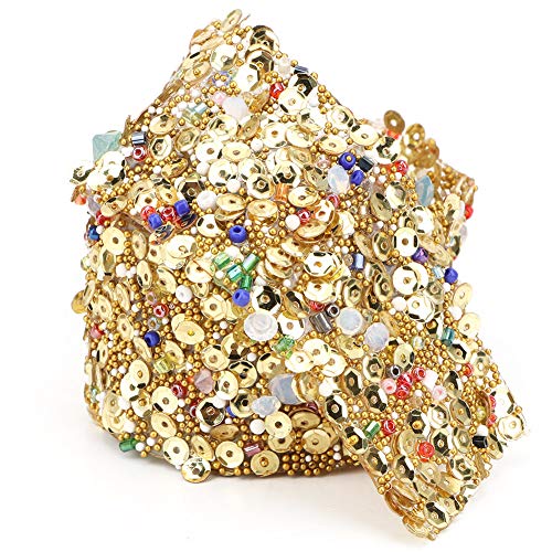 Eisen auf -Trimmband Zum Handwerk, 1m Farbenfrohe Steindekoration Zum Nähen, Hochzeitskleid und DIY -Accessoires (3,5 cm Gold -Paillettenstreifen) von KIMISS