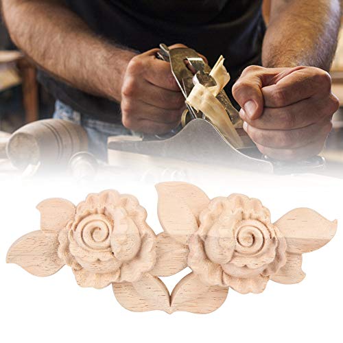 KIMISS 1pc 16x6,5 Cm Geschnitzte Rosenecke Onlay Application für Türen und Schränke - Unbemaltem Europäischer Holzdekoration von KIMISS