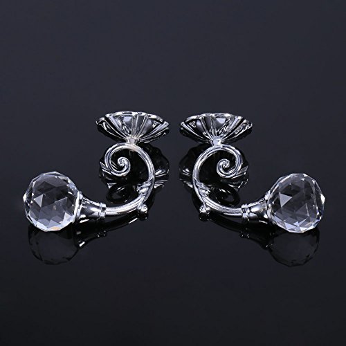 Dekorative Kristallglas-Gardinenhalter mit Spiralmuster,KIMISS 2 X Kristall-Aufhänger, 2 X Metall-Kristallglas-Vorhanghalter, Wand, Fenster, Vorhänge, Raffhalter, Haken, Aufhänger, Gold (Silber) von KIMISS