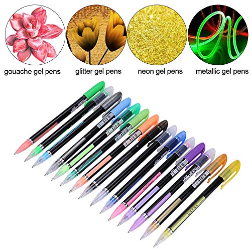 KIMISS 48pcs Gel -Stift -Set Buntes Glitzer, Neon, Gouache und Metallic Drawing Stifte für Schulkapitalisierung, Skizzieren und Notizen von KIMISS