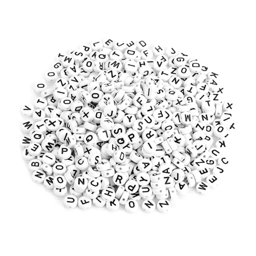 KIMISS 500pcs Runde Acryl-Einzelbuchstaben-Perlen A-Z White Perlen DIY Armband Halskette Accessoires für Handwerk und Schmuck von KIMISS