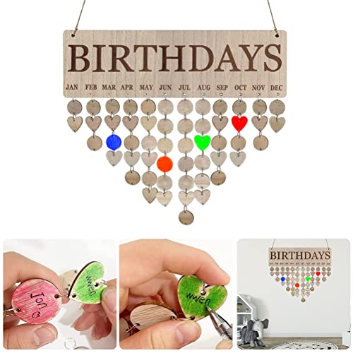 KIMISS Familiengeburtstagskalender mit Hölzernen DIY -Tags - Wandhangerinnerung Plakette für Geburtstage und Besondere Daten Anpassbarer Familien Tracker (JM01066) von KIMISS