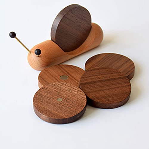 KIMISS Nette Schneckenform Holz Coaster Set - 5pcs Wärmeisolierung Untersetzer mit Magnetischer Speicherbasis für Holzbecher und Getränke, Deko und Praktisches Tabellengeschirr von KIMISS