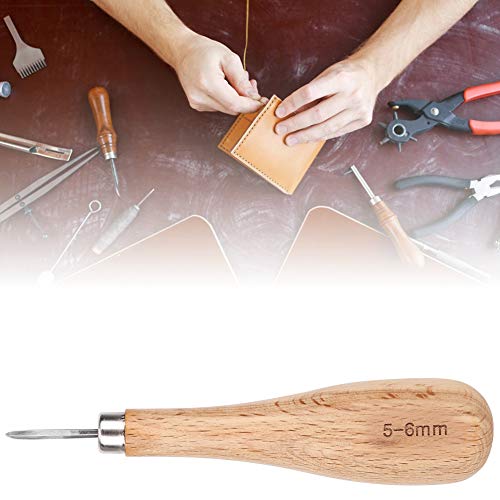 Leder -Punschwerkzeugset - 4mm Rhombus Awl mit Buchengriff, Tipp für Lederbearbeitung und Handwerk (5-6mm) von KIMISS
