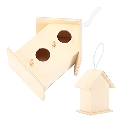 Vogelnest, Innovatives Hölzernes Vogelhaus Natürliches und Sicheres DIY -, Winddichte Hänge Hängende Hausnester Kleine DekorationDouble Schicht 2 Loch Nr. 2 für Haustierbrüftungsputzkakakatoo von KIMISS