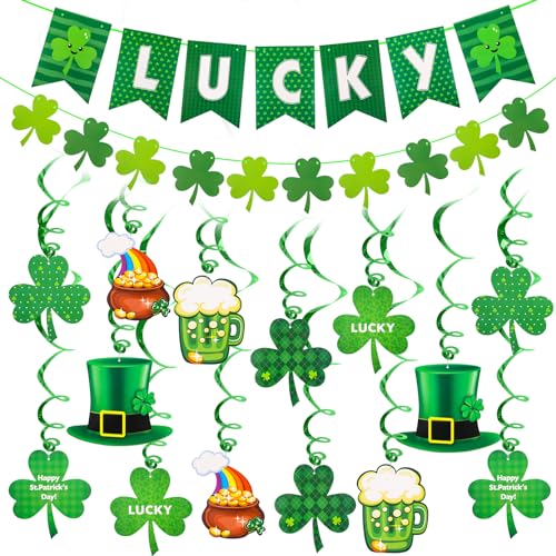 KIMOBER 30 Stück St. Patrick's Day Party-Dekorationen, grünes Glückskleeblatt, hängende Wirbel für irische Festivals, Heim-Party-Dekoration KIMOBER 30 Stück St. Patrick's Day Party-Dekorationen, grünes Glückskleeblatt, hängende Wirbel für irische Festivals, Heim-Party-Dekoration von KIMOBER