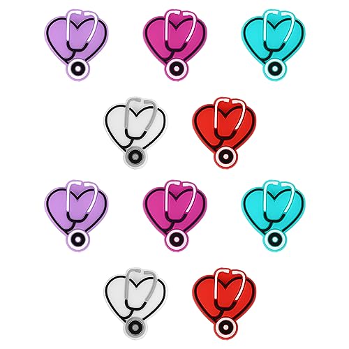 10stk Silikonperlen, 5 Farben Silikon-Herz-Stethoskop-Perlen DIY Fokalperlen für Schlüsselbund Verschiedene Fokalperlen für die Herstellung von Schmuck Armbändern Schreibwerkzeugen von KINBOM
