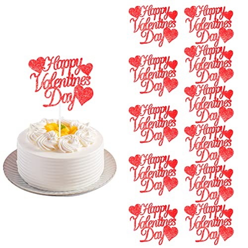 12 Stück Happy Valentines Day Torte Topper, Rote Glitter-Tortenaufleger Party Dekorationen für Valentinstag Hochzeit Verlobungsparty von KINBOM