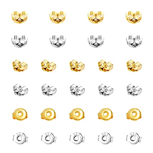 28 Stück Ohrring Rücken, Ersatz 14 Paar Verschluss Ohrstecker Silber Ohrring Stopper für Ohrringe Gold Schmetterlings form-Ohrring (Gold, Silber) von KINBOM