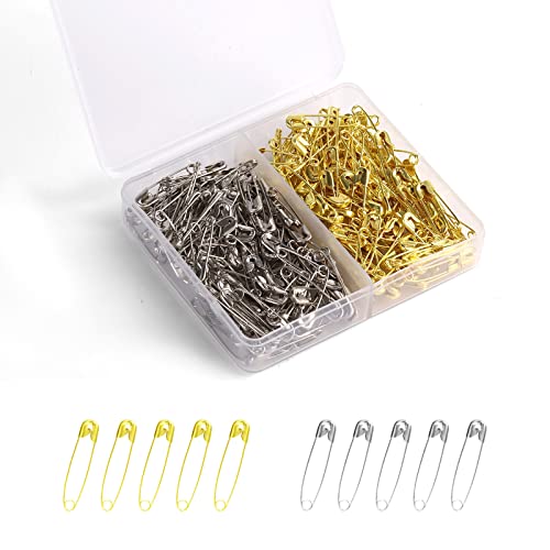 300 Stück 19 mm Sicherheitsnadeln, Mini Sicherheitsnadeln Sicherheitsnadeln aus Metall für Kunsthandwerk Nähen und Schmuckherstellung (Gold,Silber) von KINBOM