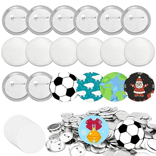 300 Stück Button Maker Set, 58 mm Vollmetall Rohlingsknöpfe Runde Abzeichen Anstecknadel Knopfteile mit Transparenter Folie für die Bearbeitung von Trageknöpfen von KINBOM