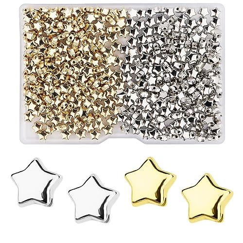 400 Stück Sternförmige Abstandsperlen, 6mm Stern Abstandsperlen Schöne Große Stern Lose Perlen Stern Perlen Charms Stern Abstandsperlen für Schmuckherstellung Basteln DIY (Golden, Silber) von KINBOM