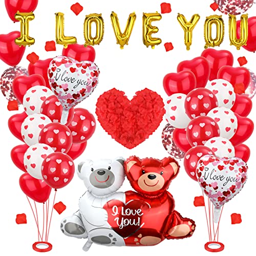 58-Teiliges Red Heart Balloons Set, Heart Shaped Balloons mit Rotem Luftballon Ich Liebe Dich zum Jubiläum für Romantische Dekorationen von KINBOM